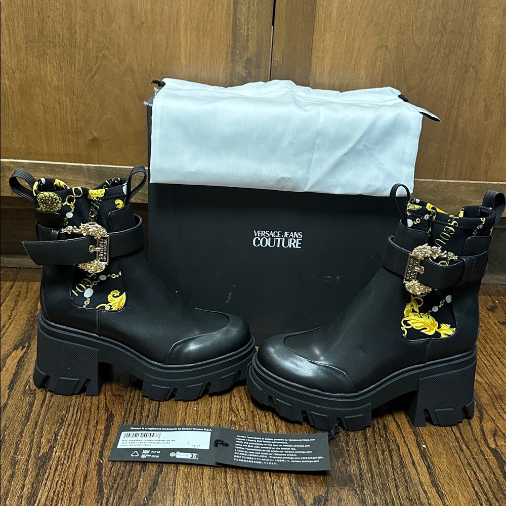 Versace Black Chunky Sole Boots Size 37